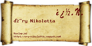 Őry Nikoletta névjegykártya